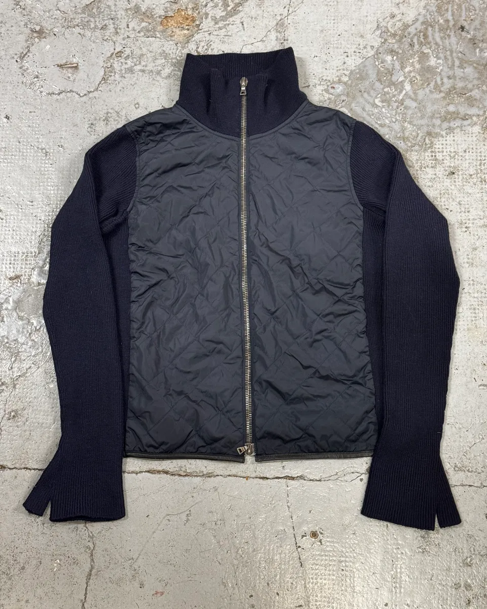 2000s Prada Navy Wool Quilted Front Zip-up Jacket