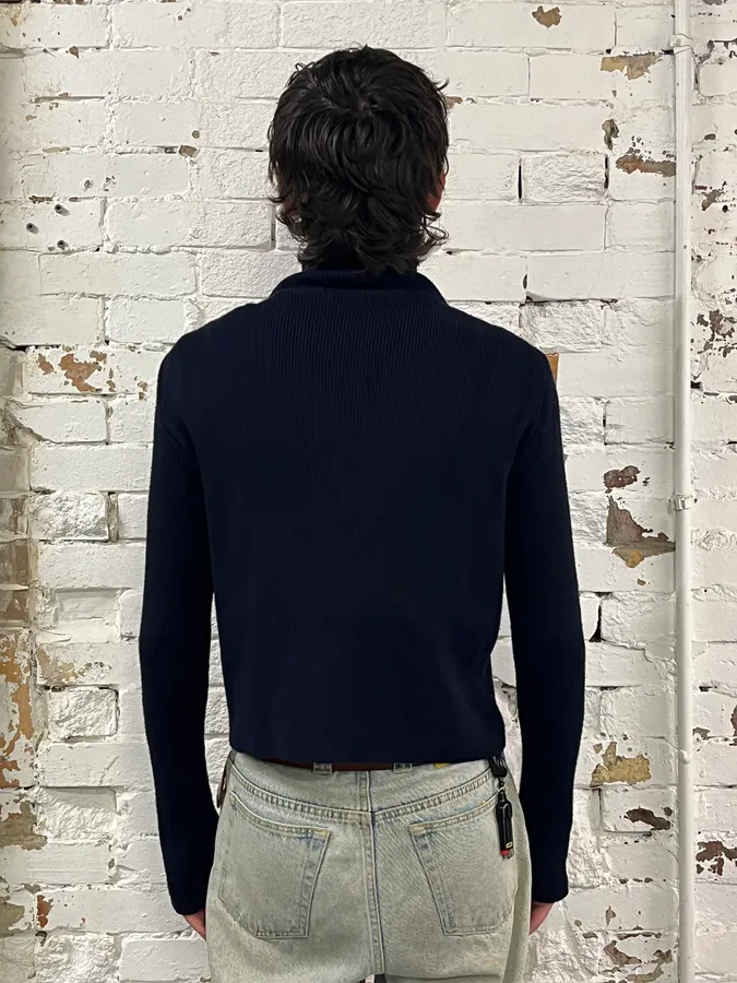 2000s Prada Navy Wool Quilted Front Zip-up Jacket - Image 3