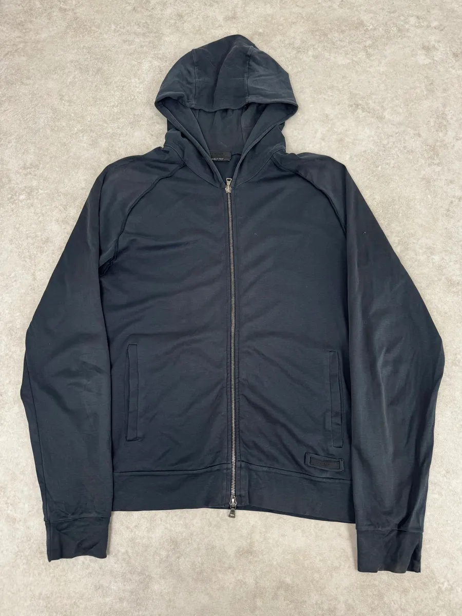 2000s Prada Navy Zip Up Hooded Sweater
