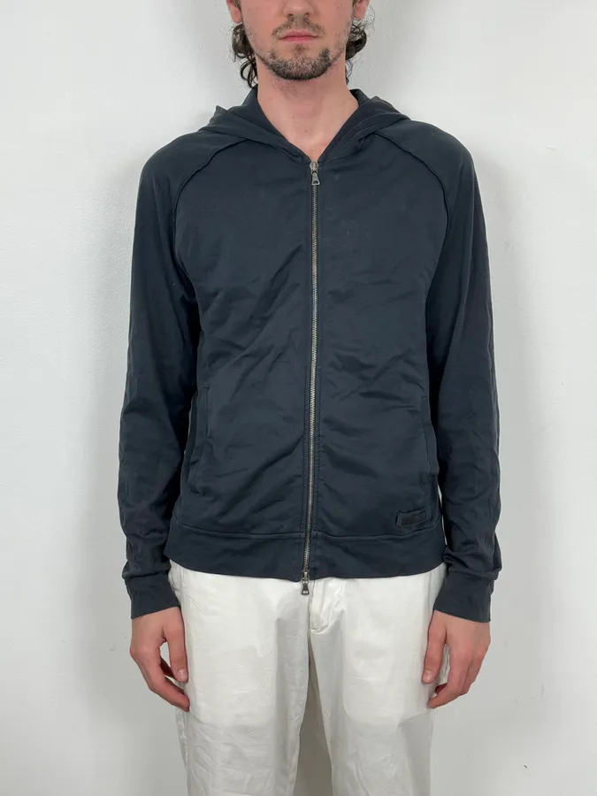 2000s Prada Navy Zip Up Hooded Sweater - Image 2
