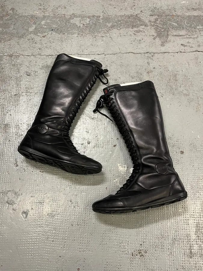 2000s Prada Ninja Lace-Up Black Leather High Boots - Image 2
