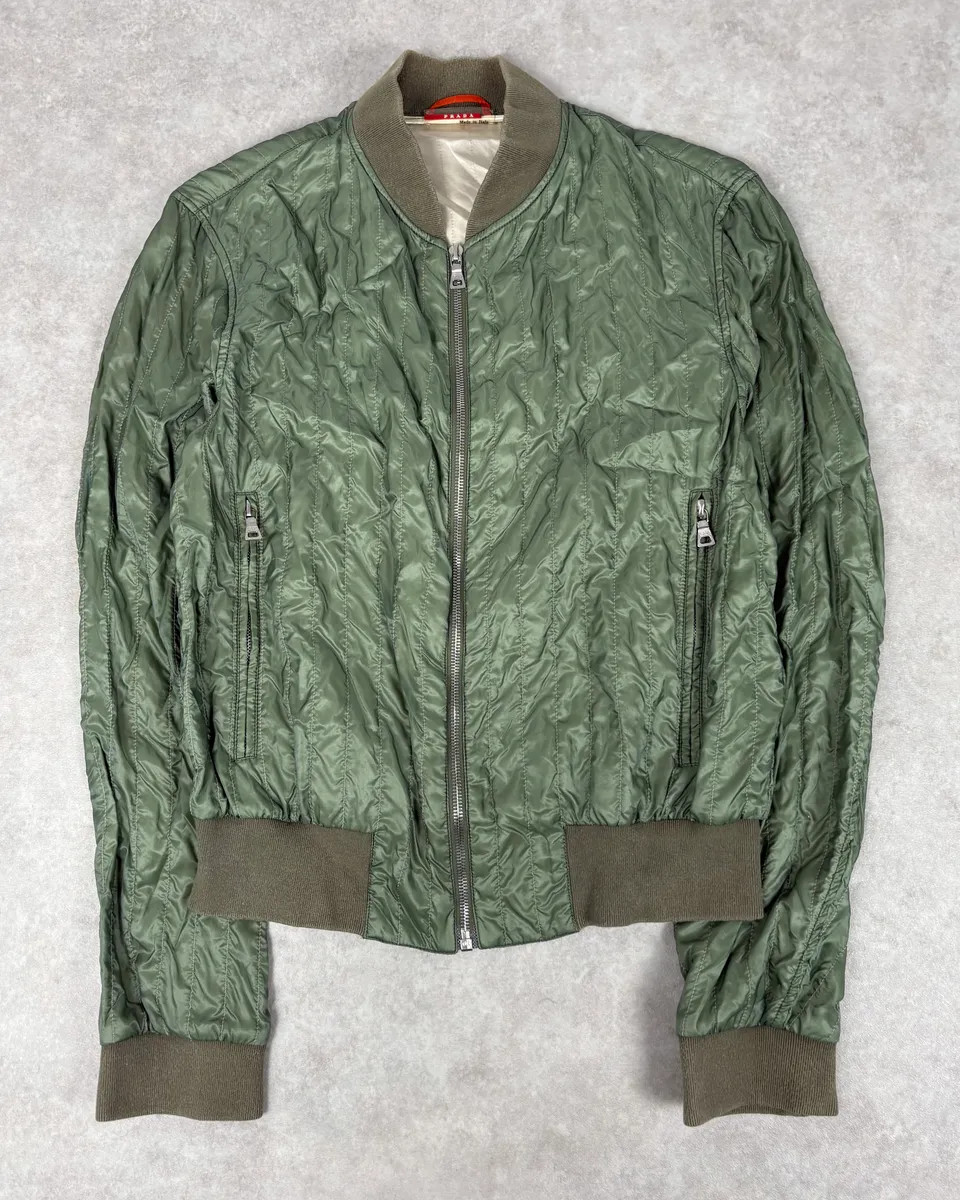 2000s Prada Nylon Green Light Bomber Jacket