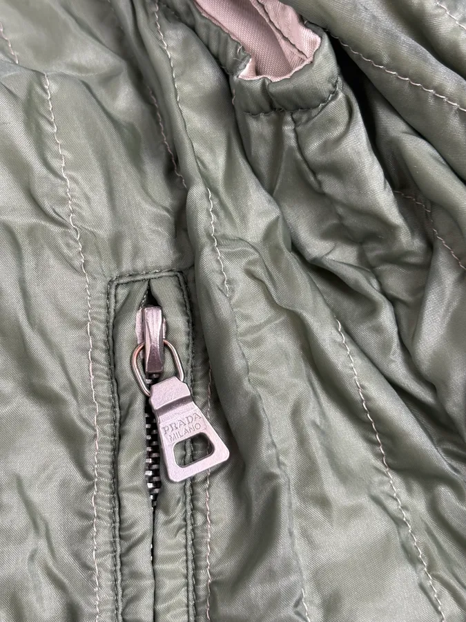 2000s Prada Nylon Green Light Bomber Jacket - Image 11