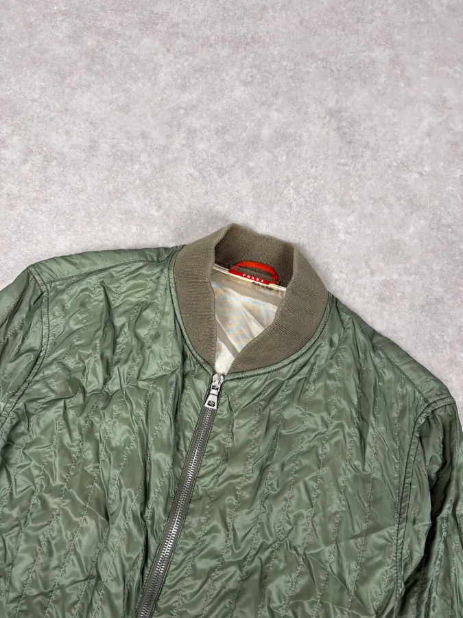 2000s Prada Nylon Green Light Bomber Jacket - Image 4