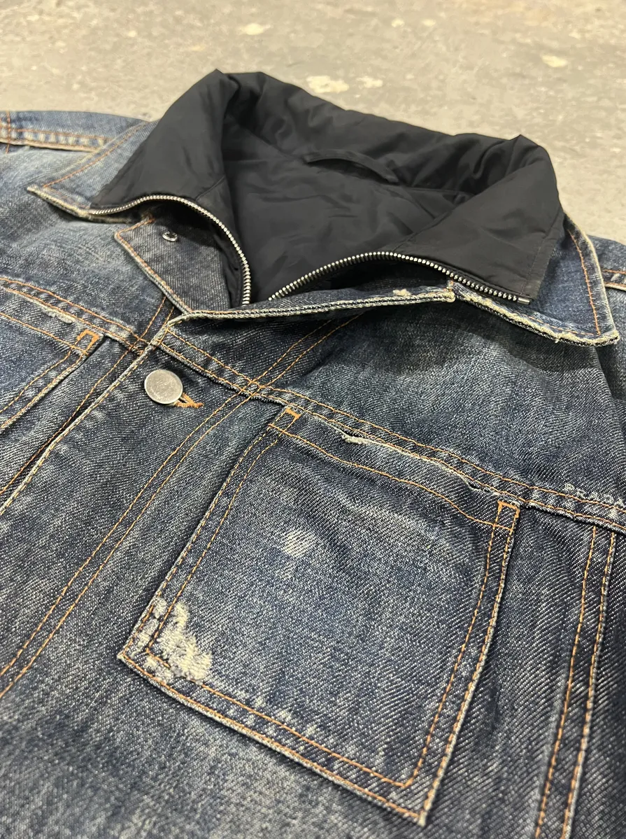 2000s Prada Nylon Lining Denim Jacket - Image 10