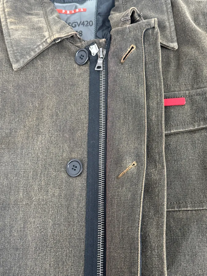 2000s Prada Olive Denim Cargo Long Jacket - Image 10