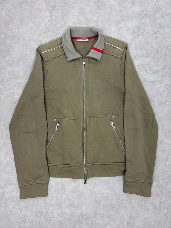2000s Prada Olive Green Cozy Zip-Up Jacket