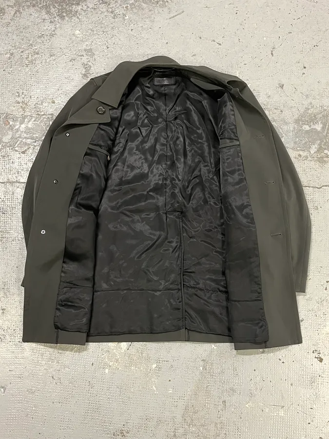 2000s Prada Olive Green Technical Nylon Long Classy Jacket - Image 9