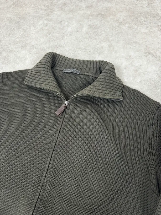 2000s Prada Olive Green Wool Zip-up Sweater - Image 5