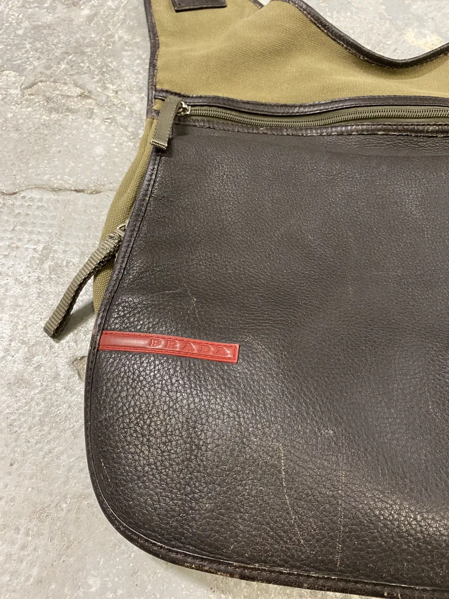 2000s Prada Olive Military Hybrid Leather Shoulder Bag - Image 7