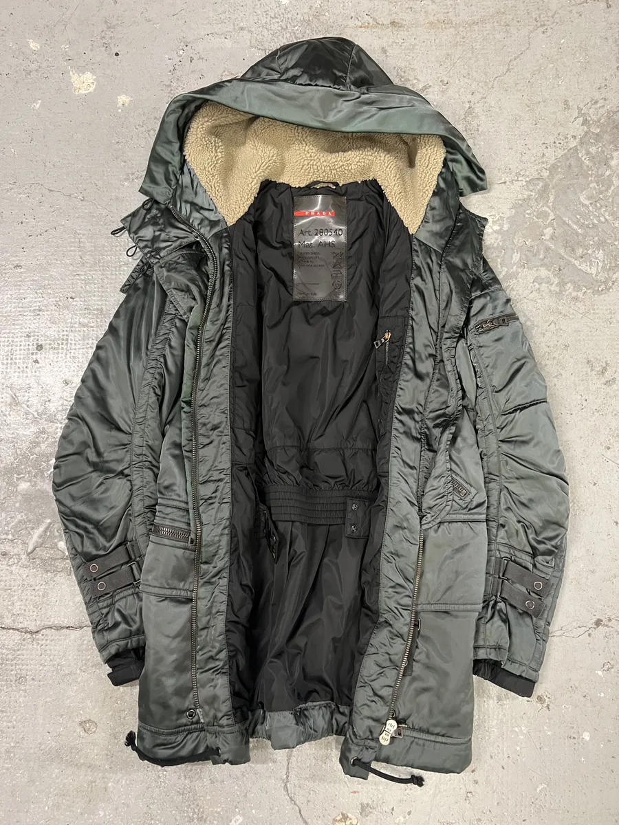2000s Prada Olive Military Utility Ski Long Jacket - Image 3