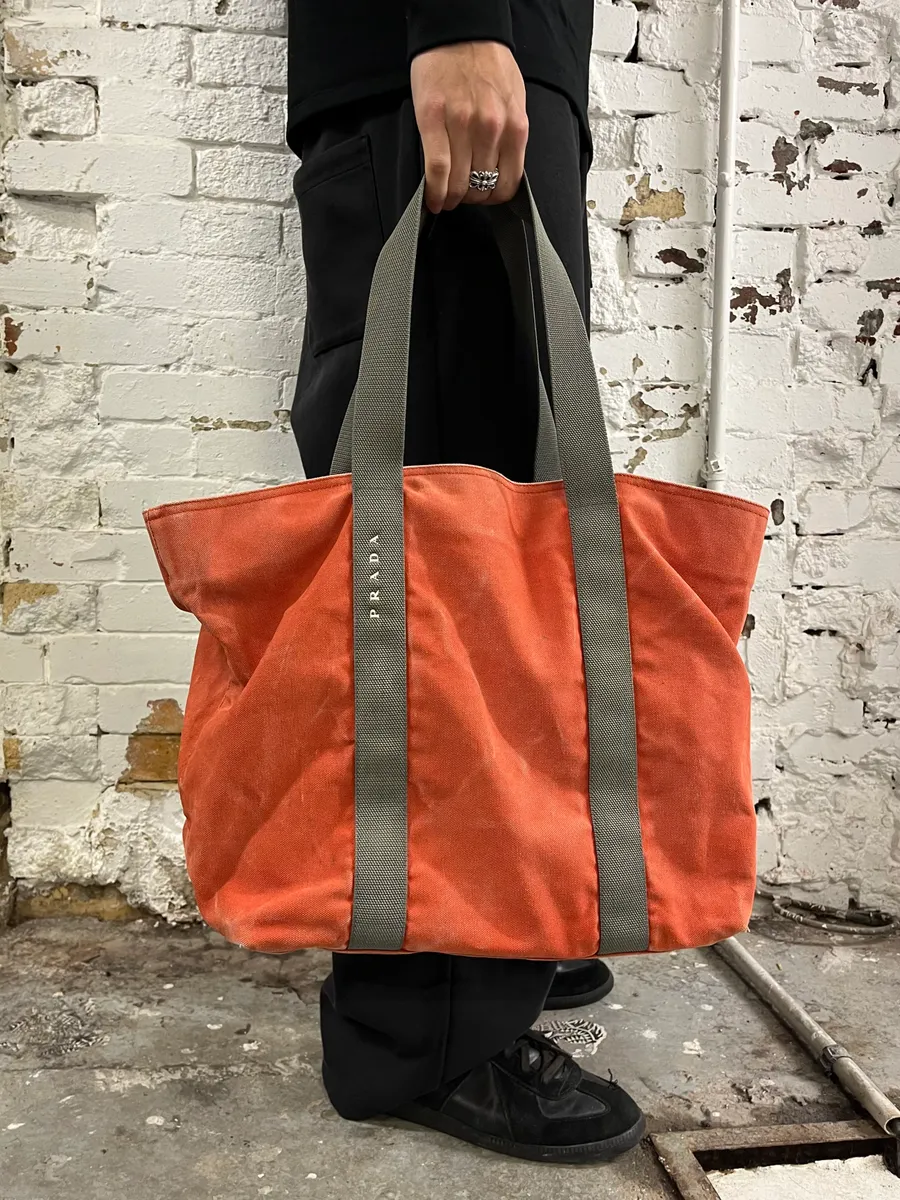 2000s Prada Orange Canvas Handle Bag