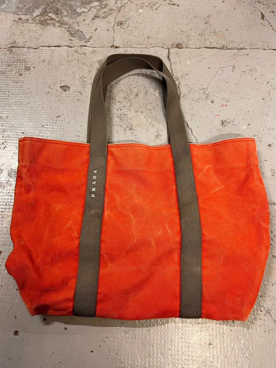 2000s Prada Orange Canvas Handle Bag - Image 2