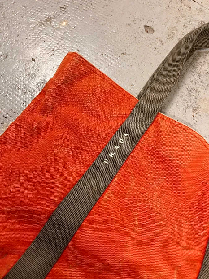 2000s Prada Orange Canvas Handle Bag - Image 3