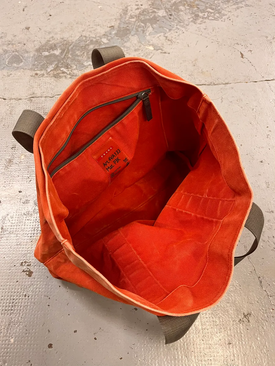 2000s Prada Orange Canvas Handle Bag - Image 6