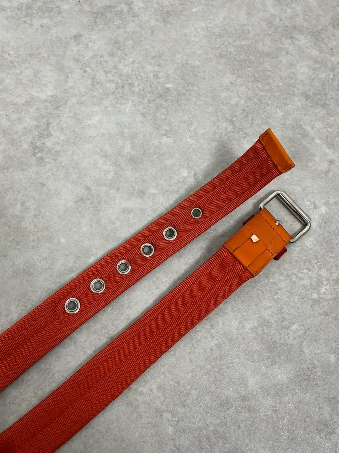 2000s Prada Orange Hybrid Leather Belt - Image 4