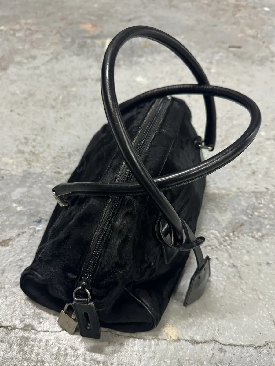 2000s Prada Pony Hair Black Leather Bowling Handle Bag - Image 4