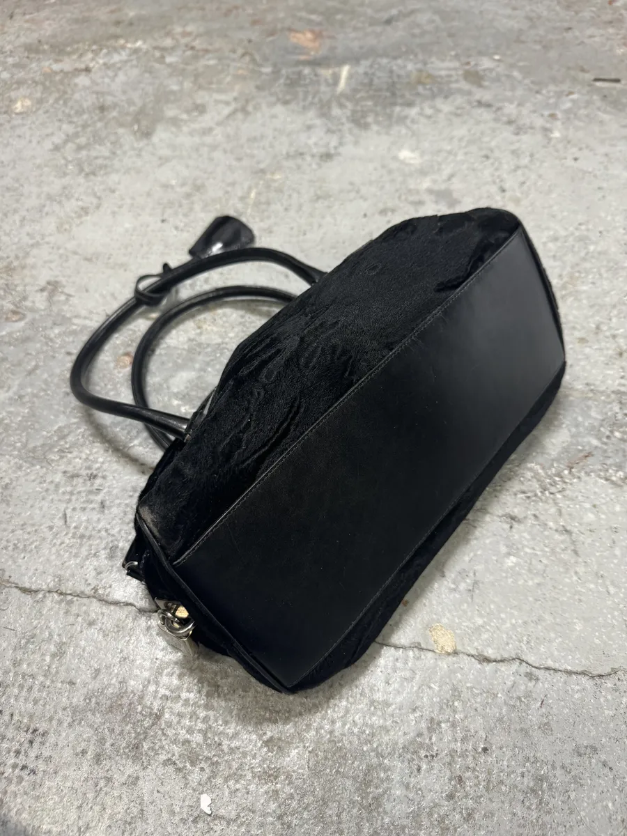 2000s Prada Pony Hair Black Leather Bowling Handle Bag - Image 9