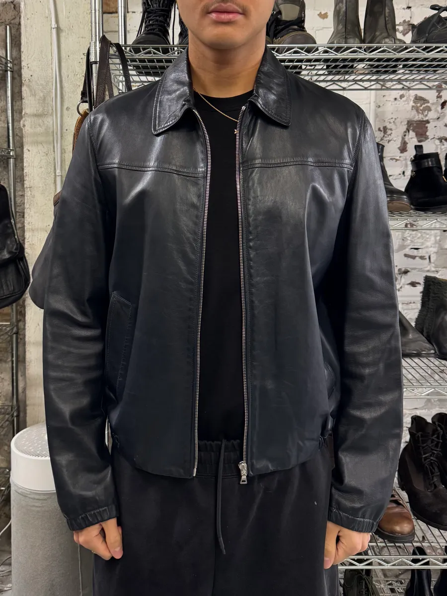 2000s Prada Pure Dark Navy Leather Jacket - Image 2