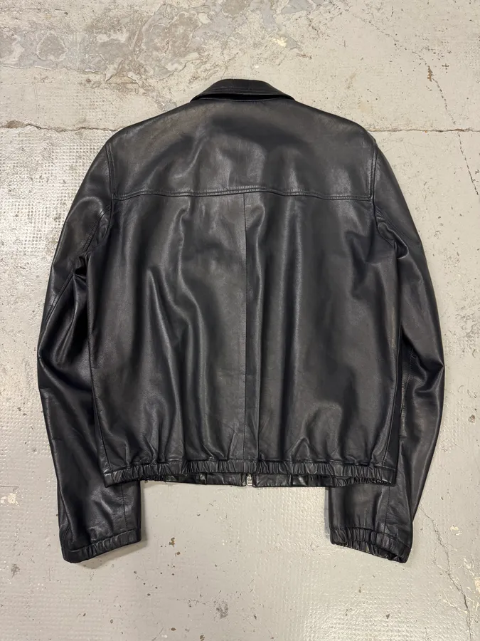 2000s Prada Pure Dark Navy Leather Jacket - Image 3