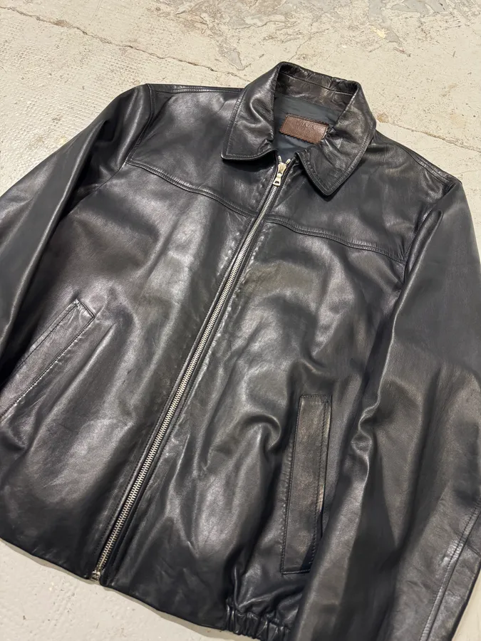 2000s Prada Pure Dark Navy Leather Jacket - Image 5
