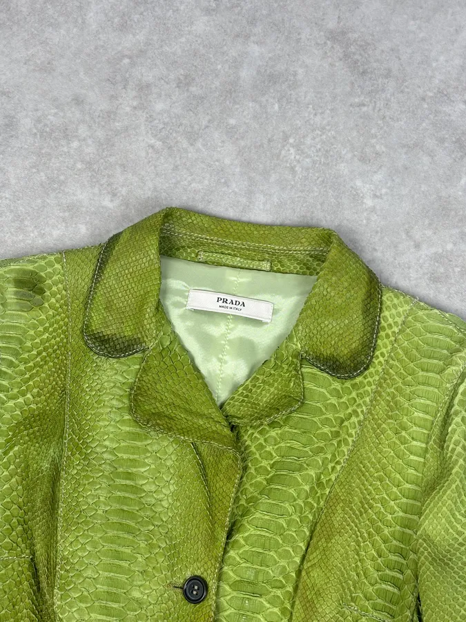 2000s Prada Python Green Leather Jacket - Image 4