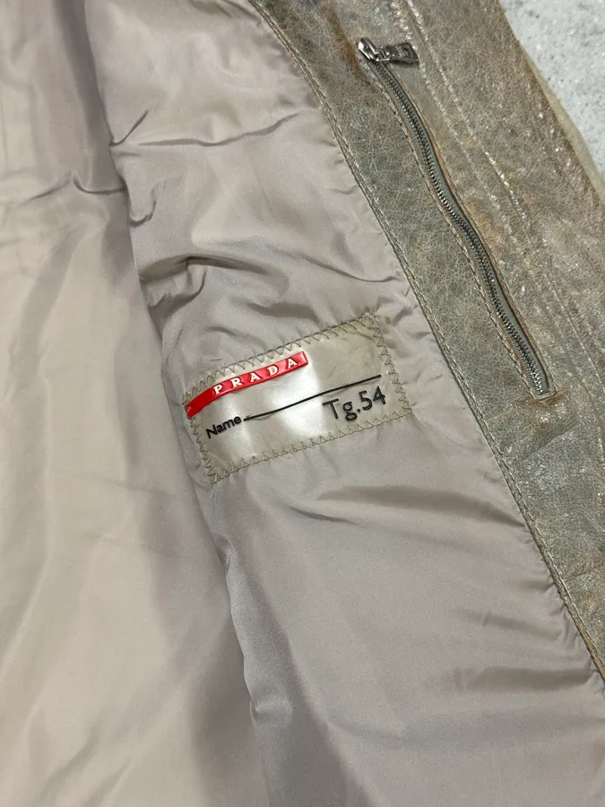 2000s Prada Raw Grey Leather Jacket - Image 9