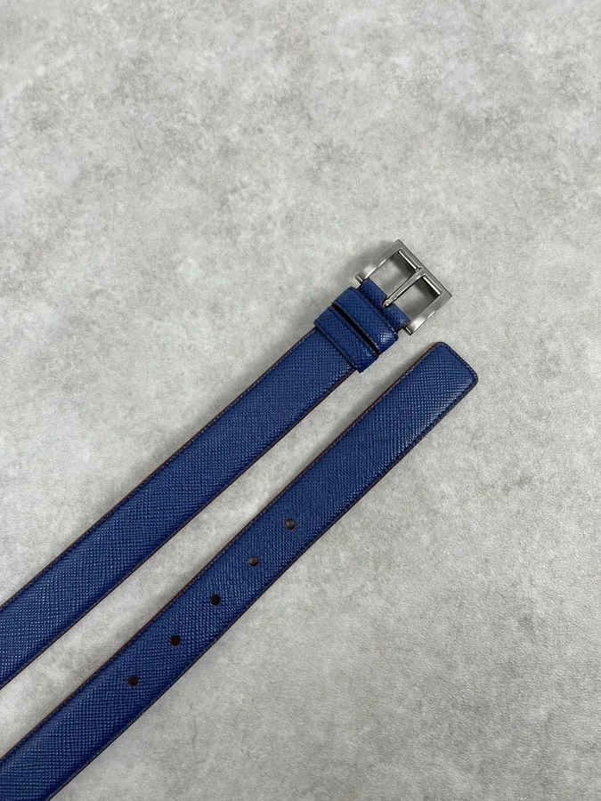 2000s Prada Red & Blue Leather Classy Belt - Image 3