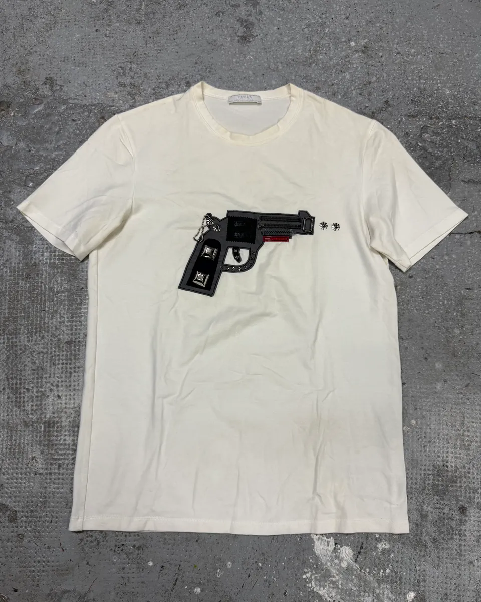 2000s Prada Relief Gun White Tee-Shirt