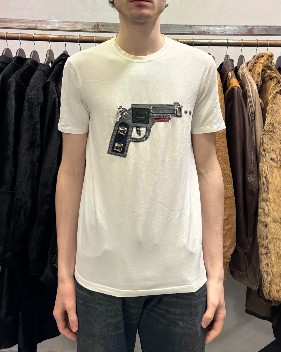 2000s Prada Relief Gun White Tee-Shirt - Image 2