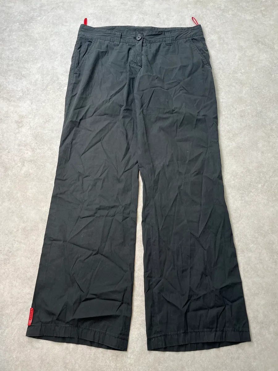2000s Prada Sport Linea Rossa Black Nylon Pants - Image 5