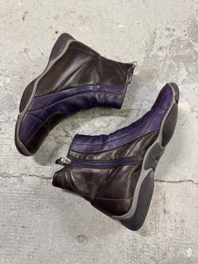 2000s Prada Sport Purple Black Leather High Top Sneakers - Image 6