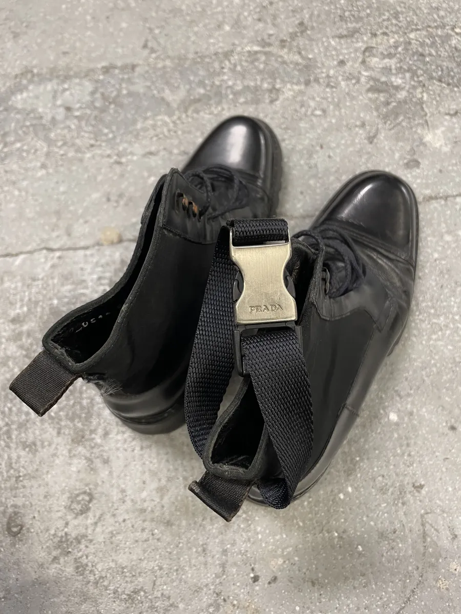 2000s Prada Strap Black Boots - Image 4