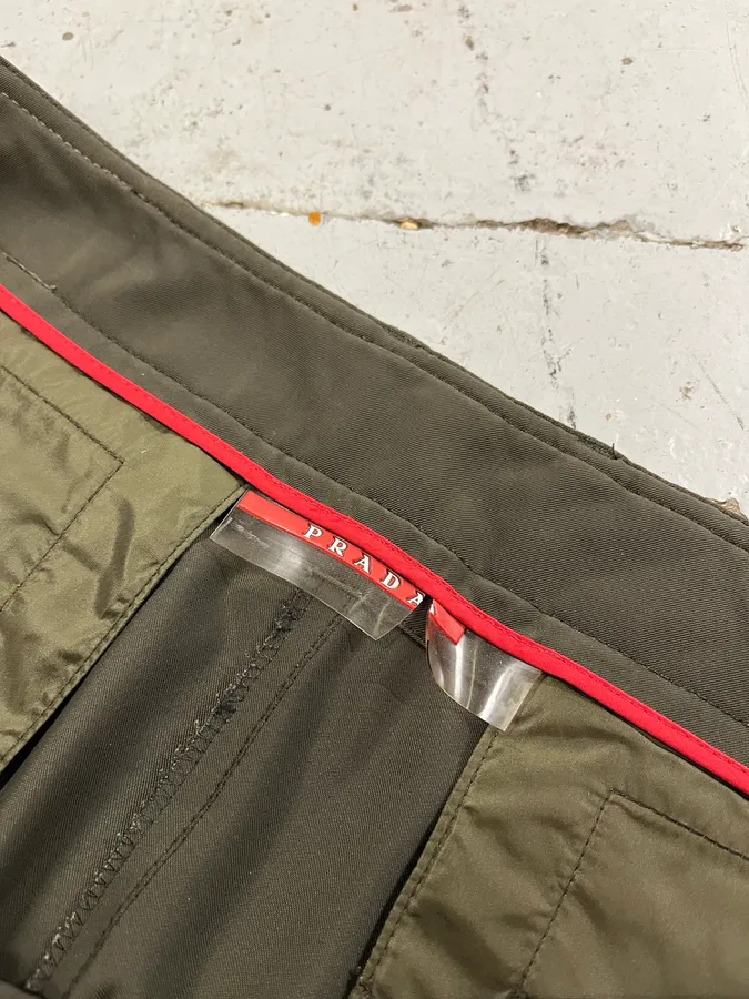 2000s Prada Stretch Olive Khaki Pants - Image 9