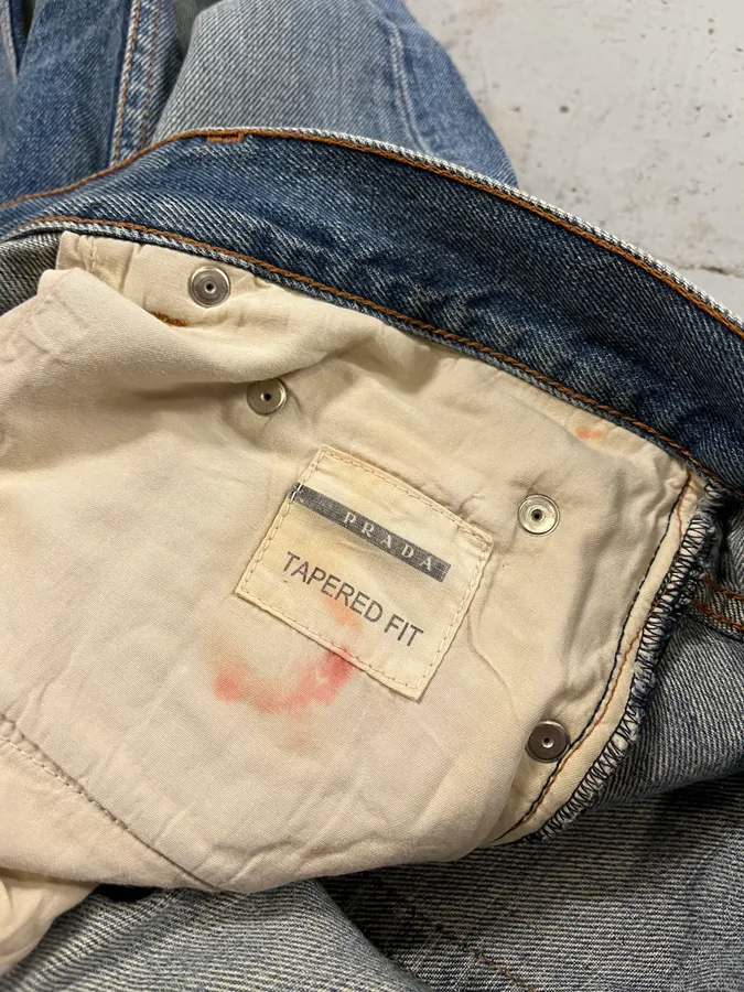 2000s Prada Tapered Light Blue Jeans - Image 15