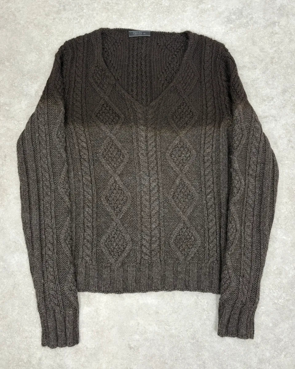 2000s Prada V-Neck Black Wool Sweater