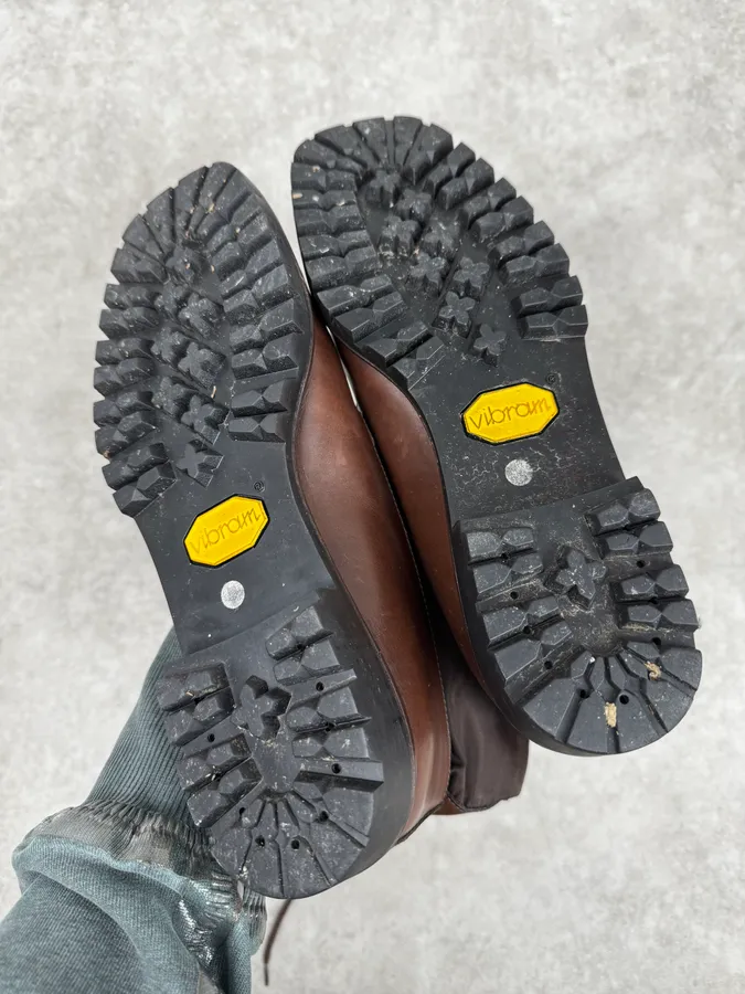 2000s Prada Vibram Brown Leather & Nylon Cargo Boots - Image 5