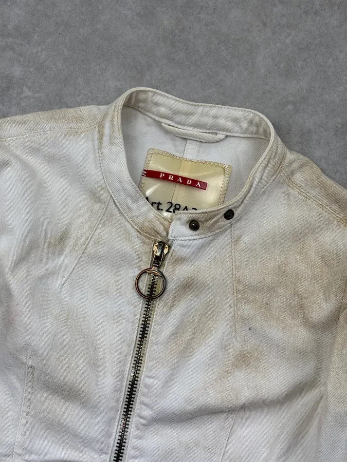 2000s Prada White Contrast Stitch Denim Jacket - Image 4