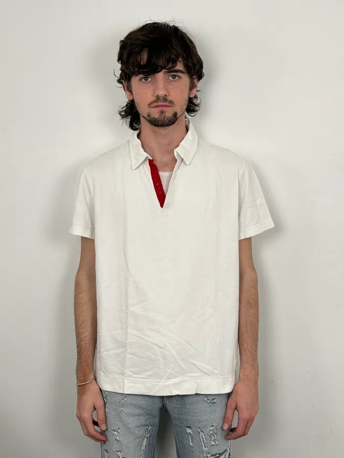 2000s Prada White Cotton Contrast Trim  Polo Shirt - Image 2