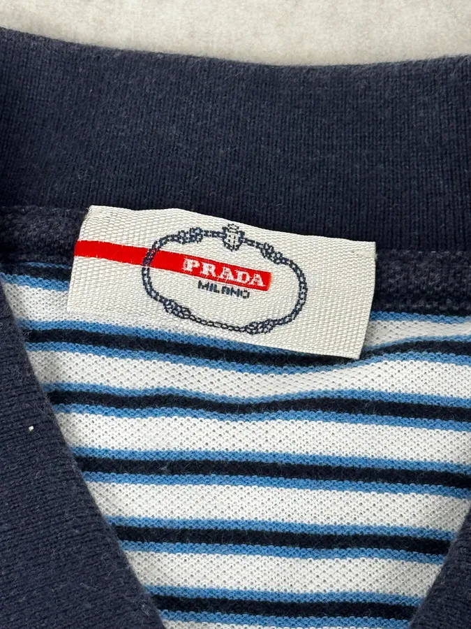 2000s Prada White & Navy Linea Rossa Polo Shirt - Image 8