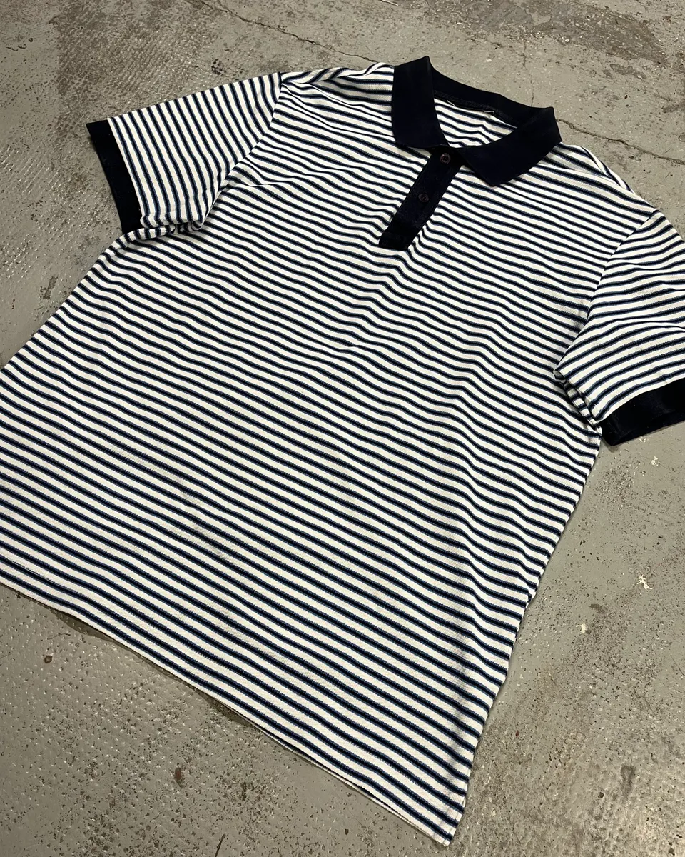2000s Prada White & Navy Linea Rossa Striped Polo - Image 4