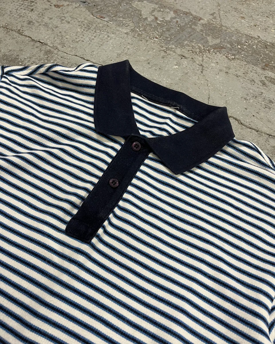 2000s Prada White & Navy Linea Rossa Striped Polo - Image 5