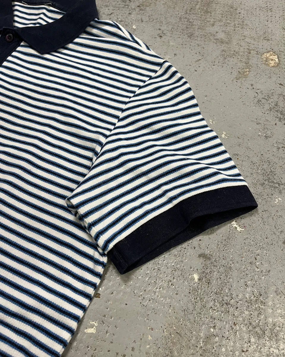 2000s Prada White & Navy Linea Rossa Striped Polo - Image 6