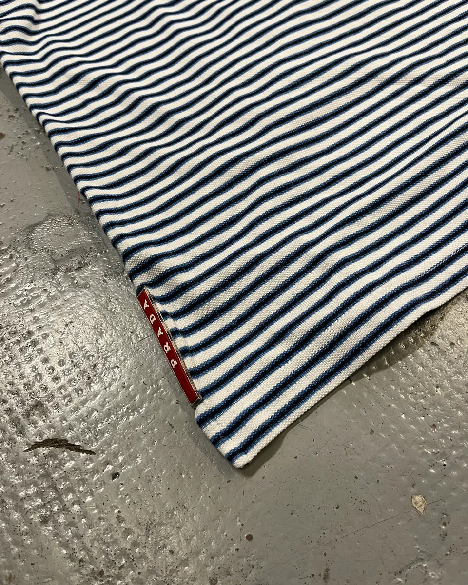 2000s Prada White & Navy Linea Rossa Striped Polo - Image 7