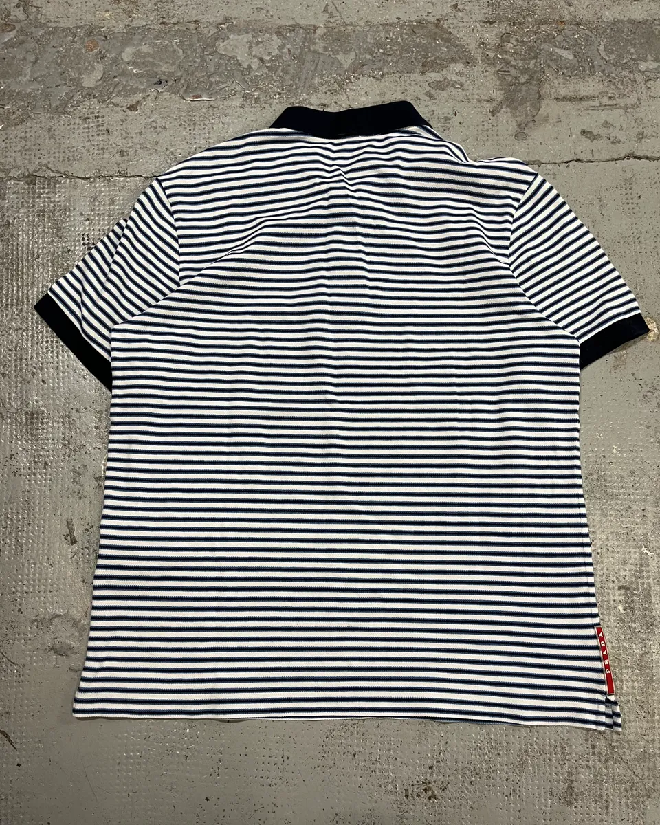 2000s Prada White & Navy Linea Rossa Striped Polo - Image 8