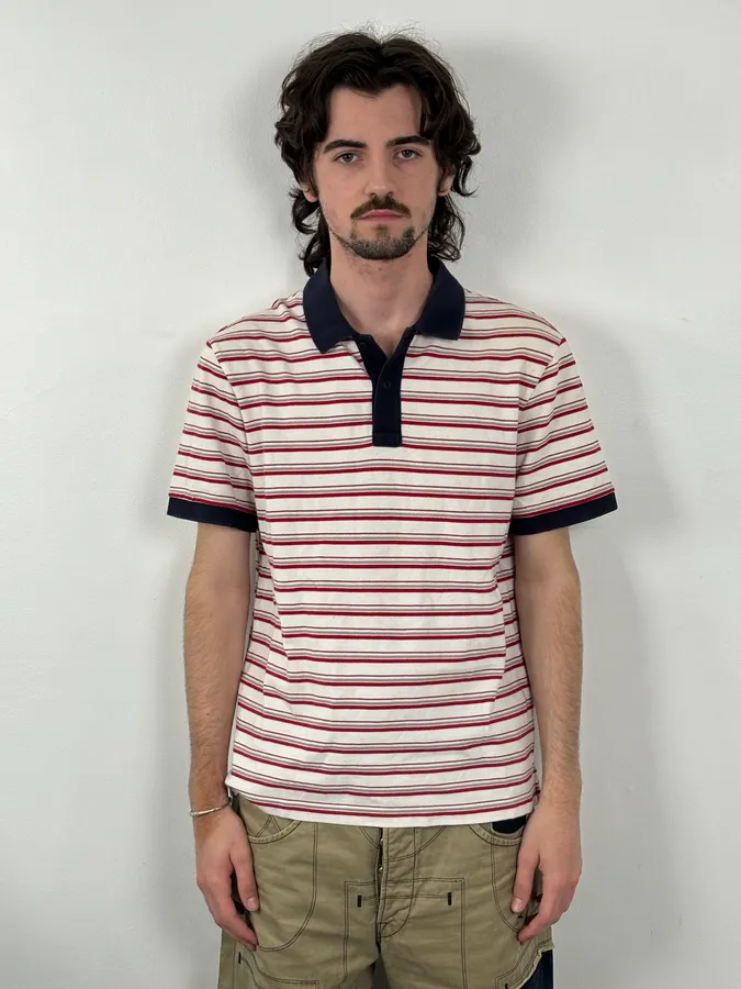 2000s Prada White & Red Stripes Polo - Image 2