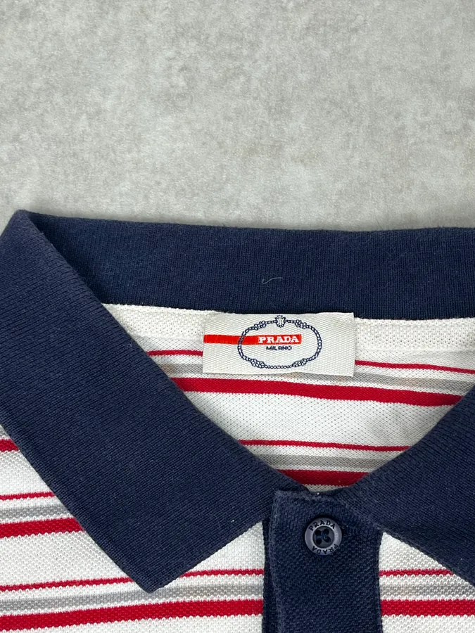 2000s Prada White & Red Stripes Polo - Image 8