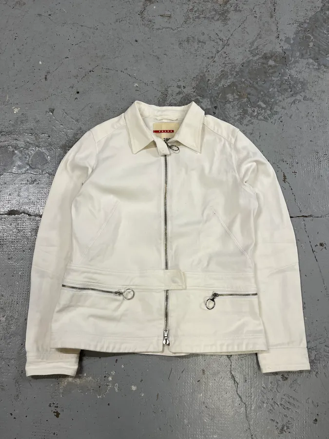 2000s Prada White Zip Up Jacket