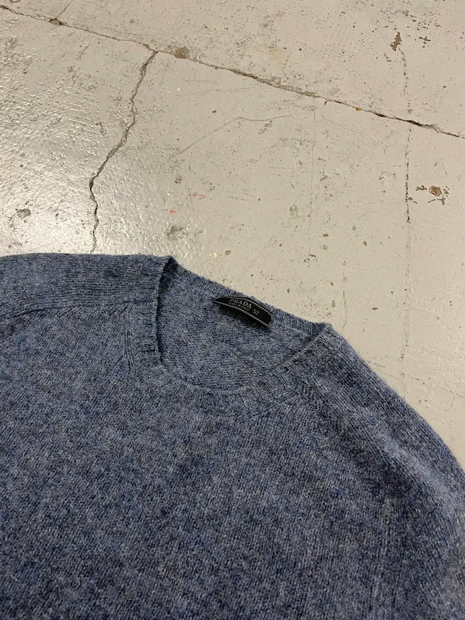 2000s Prada Wool Blue Crewneck Sweater - Image 5