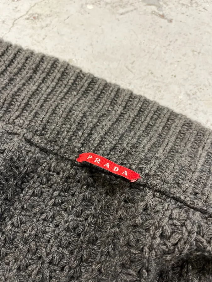 2000s Prada Wool & Kashmere Grey Knit Zip-up Sweater - Image 11